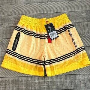Cheddar Yellow Kids Casual Mesh Shorts with Black Stripe Detail